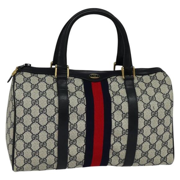 GUCCI GG Supreme Sherry Line Boston Bag Pvc Navy Gold 24 012 24 012 - Picture 1 of 16
